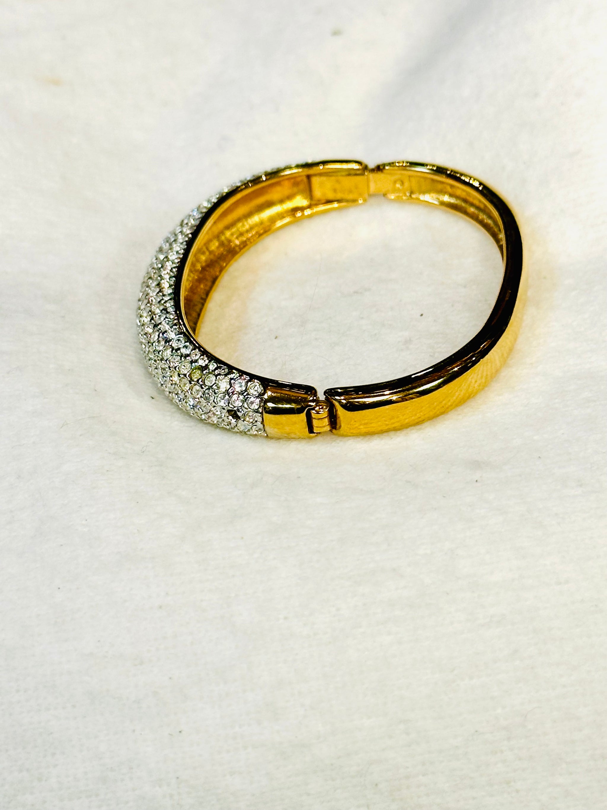 Vintage Swarovski Gold Plated Clear Crystal Hinged Bangle  display picture 2