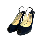 JIMMY CHOO Blue Suede Open Toe High Heels (PREOWNED)