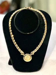 Carolee Gold Braided Necklace with Circular Pendant (preowned)