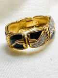 Swarovski vintage enamel, clear, crystal hinged bracelet, gold and black. (Preowned)