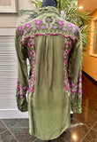 JOHNNY WAS Embroidered Olive Green Button-Front Women's Top S:XS (preowned)