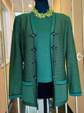 St. John Dark Green Military Style Hook & Eye Knit Jacket and Top (2pc) (preowned)