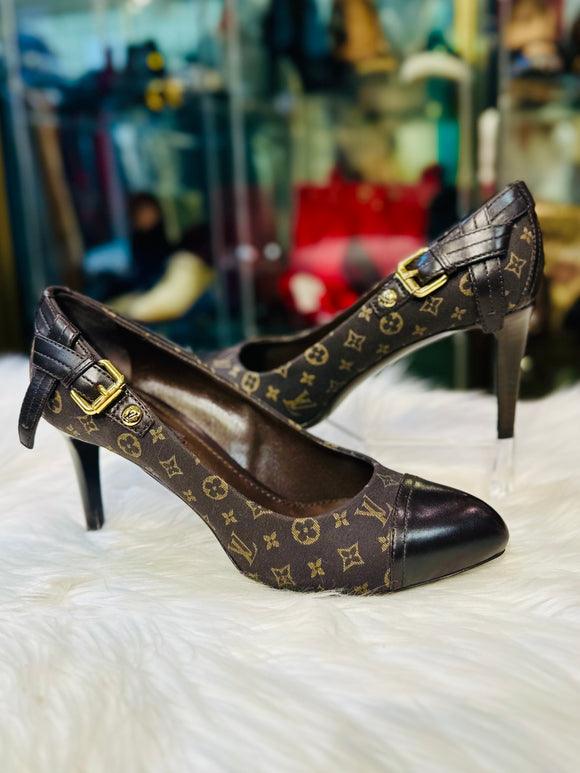 Louis Vuitton Brown Monogram Idylle Cap Toe Pumps Size 36.5