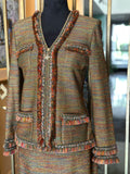 St. John Collection Olive Multicolor Tweed Jacket and Skirt Set (preowned)