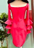 Elegant Red Ruffle Sleeve Dress (M)