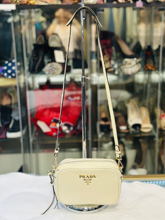 Prada Leather Cream Camera-Style Crossbody Bag (preowned)