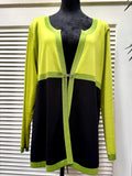 Misook Lime Green and Black Open-Front Cardigan with Clasp size 1X (preowned)