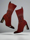 Stuart Weitzman Size 6.5M  Knit Sock burgundy highland heels ankle boots booties (preowned)