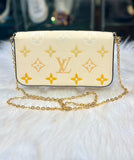 Louis Vuitton Cream and Gold Clutch with Monogram Design