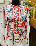 Johnny Was White Blousewith Colorful Floral Embroidery S: small (preowned)