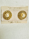 St. John Gold-Tone Earrings with Pearl Accent ( preowned)