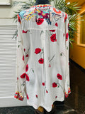 Johnny Was White Blousewith Colorful Floral Embroidery S: small (preowned)