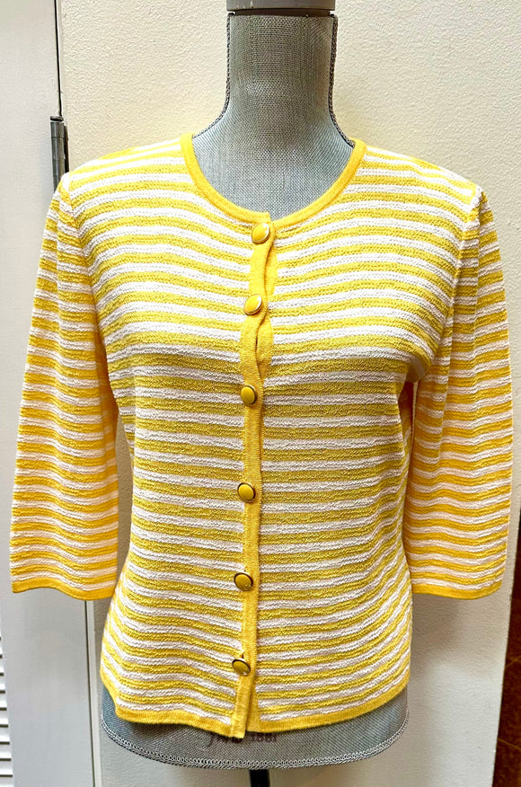 St. John Collection Knits Yellow and White Striped Jacket Size 6 Made in USA (preowned)