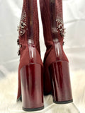 Stuart Weitzman Size 6.5M  Knit Sock burgundy highland heels ankle boots booties (preowned)