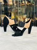 Prada Black/Beige Suede Ankle Strap Sandals size 36 (preowned)