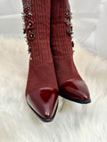 Stuart Weitzman Size 6.5M  Knit Sock burgundy highland heels ankle boots booties (preowned)