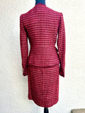 Tory Burch Set Victory Burgundy Metallic Tweed Blazer Jacket skirt set size 2 (preowned)