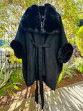 Elegant Black Cape with Faux Fur Trim (preowned)