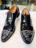 Valentino Garavani Black Patent Leather Lace-Trim Lace-Up Boots size 38.5 (preowned)