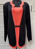 Misook Black Cardigan with Coral Trim and Inner Panel 2pc Size 1X