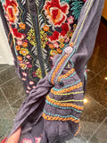 JOHNNY WAS Embroidered Navy (gray)Floral Button-Front Tunic Top S:small (preowned)