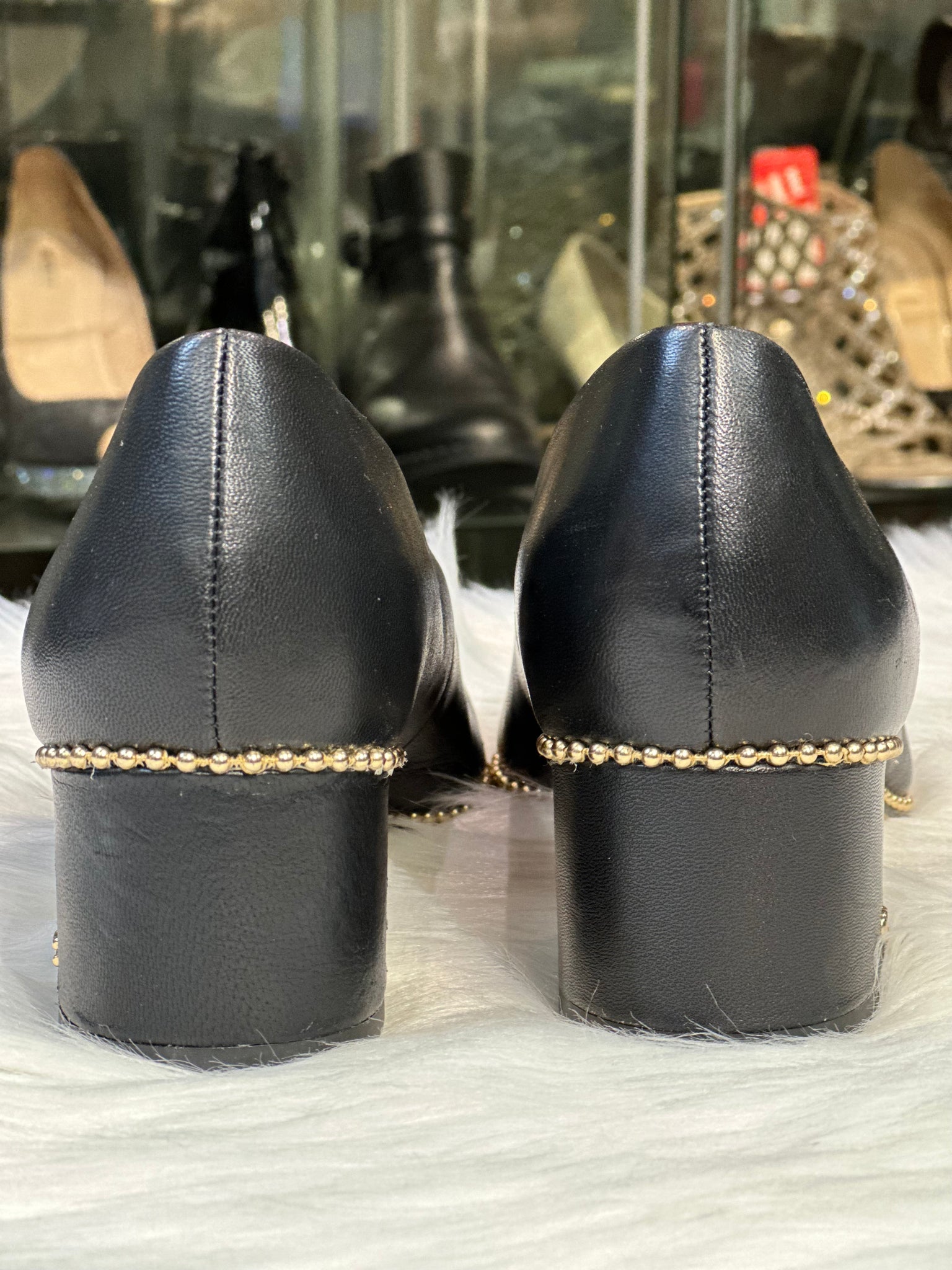 COACH black leather studded Chunke Heels size 7 ( preowned) Majolie Designs COACH black leather studded Chunke Heels size 7 ( preowned) Majolie Designs