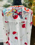Johnny Was White Blousewith Colorful Floral Embroidery S: small (preowned)