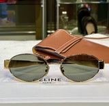 Celine Women's Sunglasses with Gold Frame and Gray Lenses (preowned/never used)