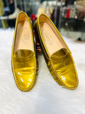 Tod's Shiny Gold Patent Leather Penny Loafers - Women's size 38 (preowned)