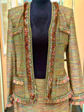 St. John Collection Olive Multicolor Tweed Jacket and Skirt Set (preowned)