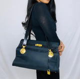 Auth Giani Versace, Rare Black Medusa Coin Shoulder Bag w/clochette closure