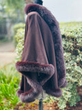 Cashmere Cape With Fox Fur Trim- Dark Brown (preowned)