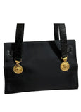 Auth Giani Versace, Rare Black Medusa Coin Shoulder Bag w/clochette closure