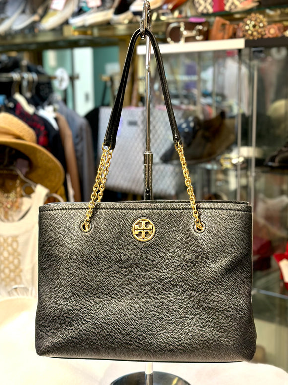 Tory Burch Black Tote with Gold Chain