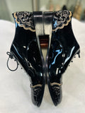 Valentino Garavani Black Patent Leather Lace-Trim Lace-Up Boots size 38.5 (preowned)