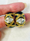 Vintage St. John Black and Gold Geometric Earrings (preowned)