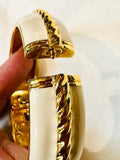 ELEGANT ST. JOHN GLOSSY CREAM ENAMEL GOLD-TONE ROPE DESIGN CUFF HINGED BRACELET (preowned)