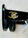 CHANEL Black Acetate Interlocking CC Logo Sunglasses (preowned)