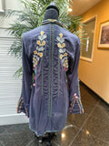 JOHNNY WAS Embroidered Navy (gray)Floral Button-Front Tunic Top S:small (preowned)