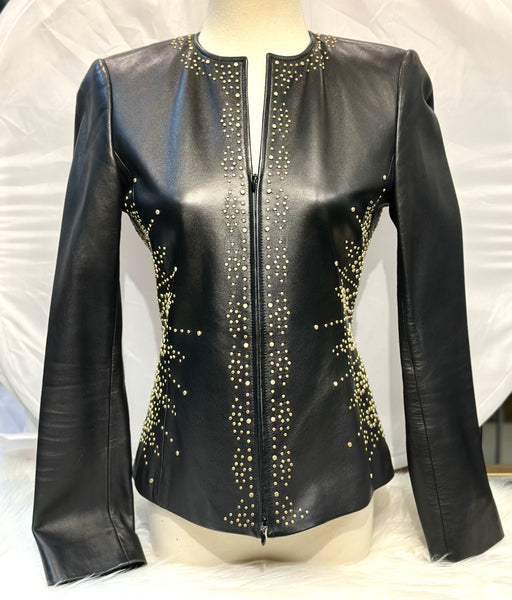 DANA BUCHMAN Studded Black Leather Jacket, size 2 (preowned