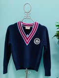 Sandro Navy Blue V-Neck Sweater with Red and Blue Accents (unisex) S:1 (preowned)