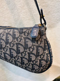 Dior Navy and Beige Monogram Saddle Shoulder Bag with Gold Hardware (preowned)