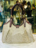 Brahmin Elisa Shoulder Bag Tri-color Creme Rhodes Embossed Leather + Tassel EUC (preowned)