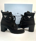 PRADA CLASSIC BRUSHED LEATHER AND NYLON LACED BOOTIES size 40 (PREOWNED)