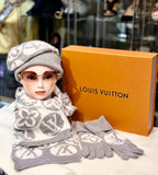 LV MONOGRAM-INSPIRED KNIT BEANIE SCARF, and GLOVES SET