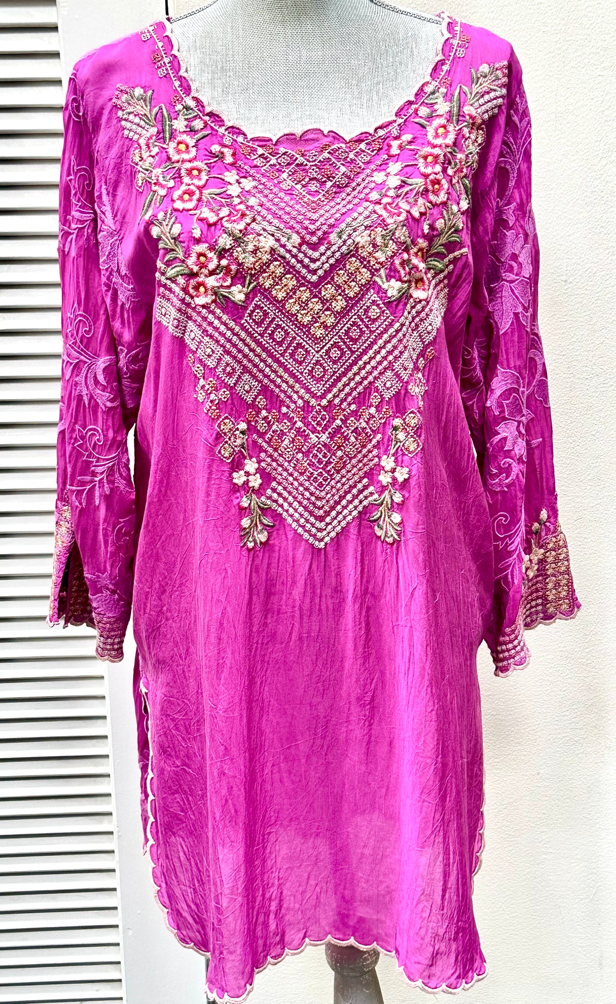 johnny was purple dress JOHNNY WAS Embroidered Floral Purple Dress Sz M Twist Front 100% cotton NICE!!!