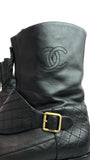 Chanel Quilted Leather Harness Logo Boots /size 37 (PREOWNED)